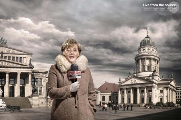 Angela Merkel dans la nouvelle campagne pour la chaîne CNN, juillet 2011.