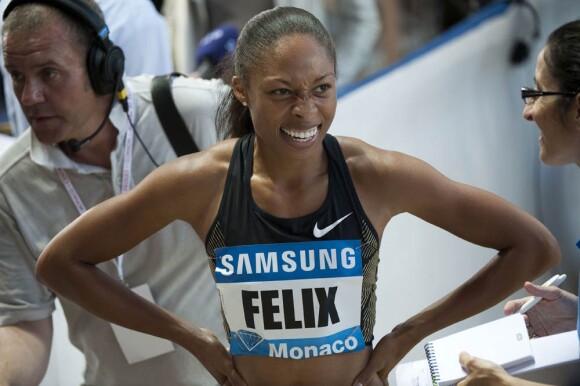 Allyson Felix, triple championne du 200 m lors du meeting d'athéltisme de Monaco de la Ligue de Diamant le 22 juillet 2011