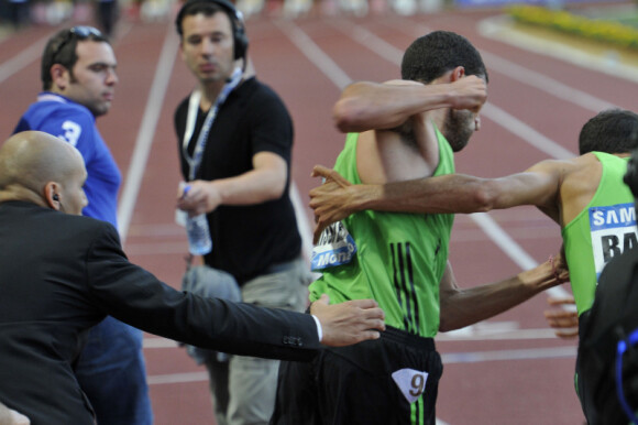 Les Français Mehdi Baala et Mahiedine Mekhissi en sont venus aux mains lors du meeting d'athlétisme comptant pour la Ligue de Diamant le 22 juillet 2011