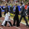 Albert de Monaco et Charlène Wittstock lors du meeting d'athlétisme comptant pour la Ligue de Diamant le 22 juillet 2011
