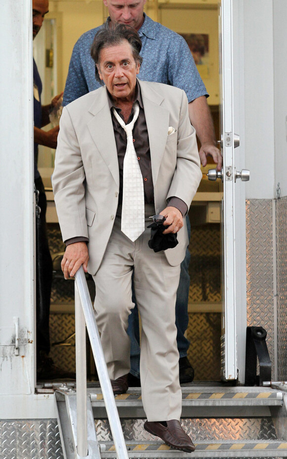 Al Pacino, avec un look normal, sur le tournage du biopic de Phil Spector le 2 août 2011 à Long Island