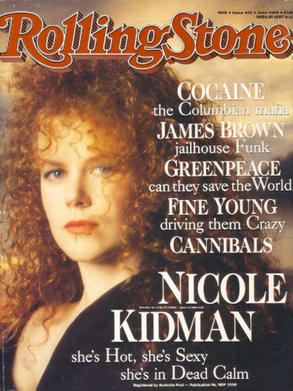 Juin 1989 : Nicole Kidman, rousse et frisée, pose en couverture de l'édition australienne du Rolling Stone.