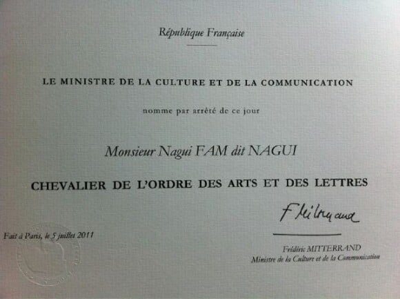 Nagui est fait chevalier de l'ordre des arts et des lettres ! Image issue de son twitter.