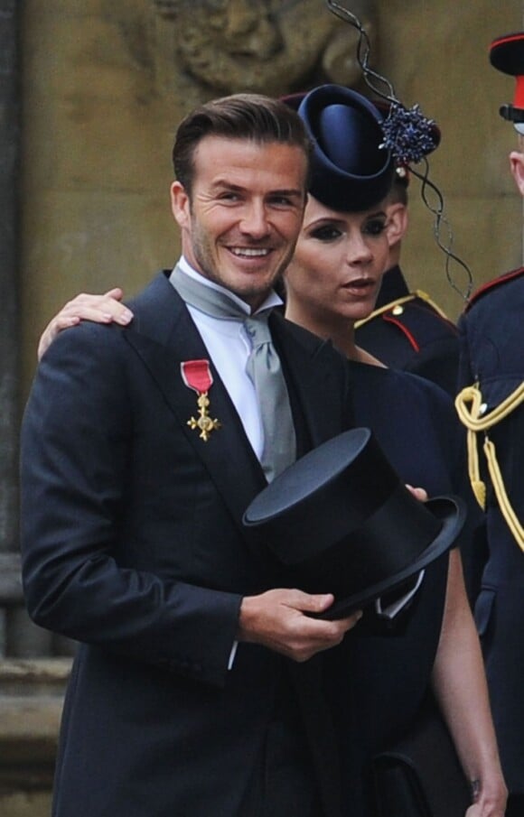 Victoria Beckham et David Beckham lors du mariage du prince William et de Kate Middleton. Avril 2011
