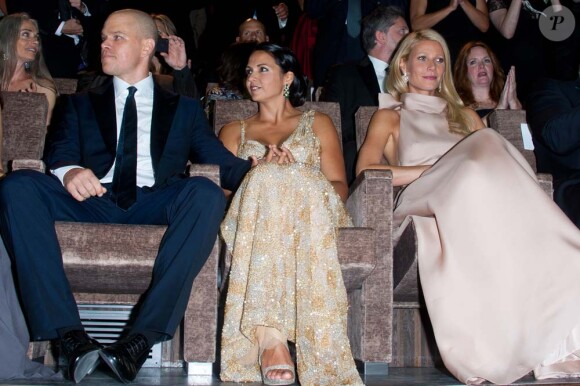 Gwyneth Paltrow, Matt Damon et sa femme Luciana au festival de Venise pour le film Contagion, le 3 septembre 2011.