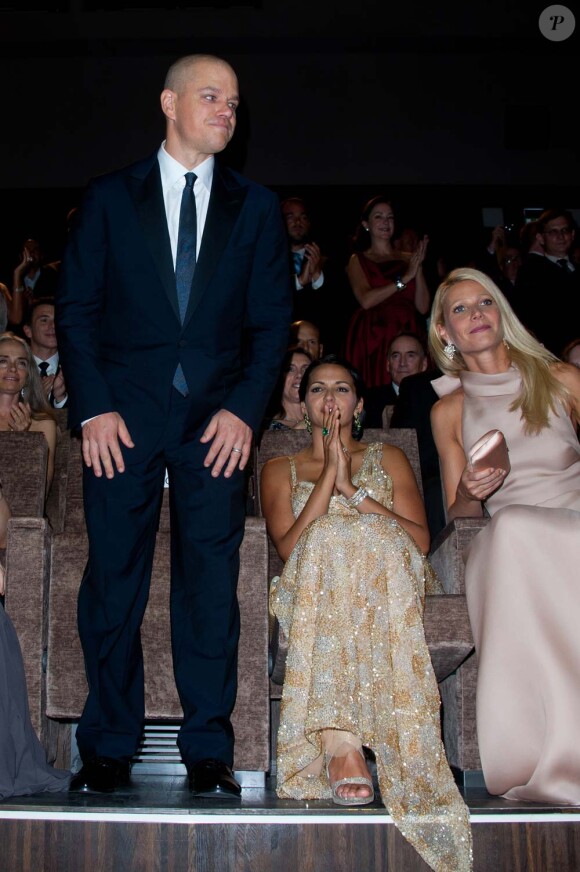 Gwyneth Paltrow, Matt Damon et sa femme Luciana au festival de Venise pour le film Contagion, le 3 septembre 2011.