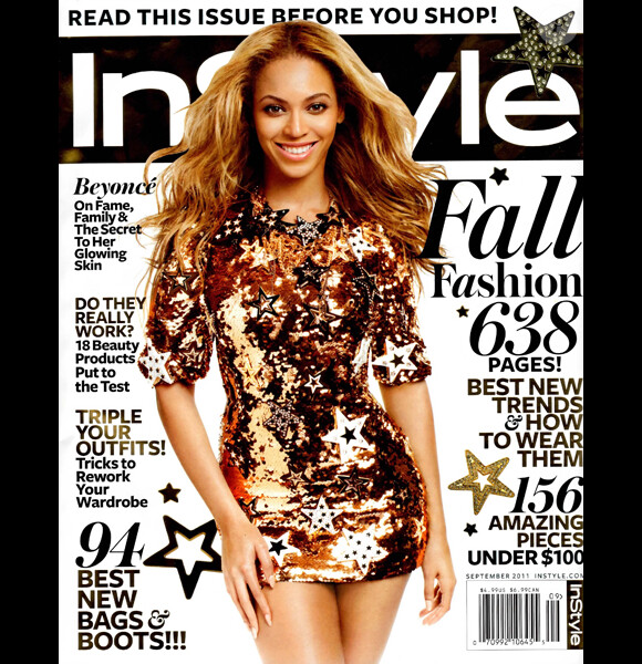 La star planétaire Beyoncé Knowles, vêtue d'une robe étoilée Dolce & Gabbana, réalise la couverture de InStyle pour le mois de septembre 2011.