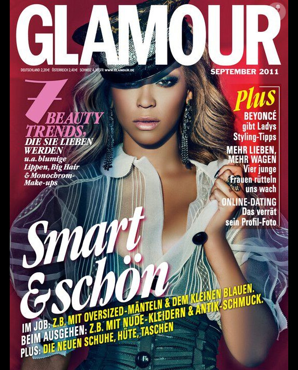 La chanteuse r'n'b Beyoncé Knowles, en couverture du Glamour allemand de Septembre 2011.