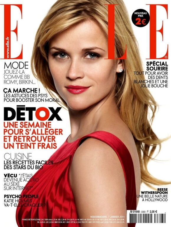 Reese Witherspoon en couverture de  Elle pour son numéro du 7 janvier 2011.