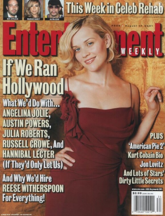 A 25 ans, l'actrice Reese Witherspoon qui vient de faire un carton avec La Revanche d'Une Blonde, posait pour la couverture d'Entertainment Weekly. Août 2001.