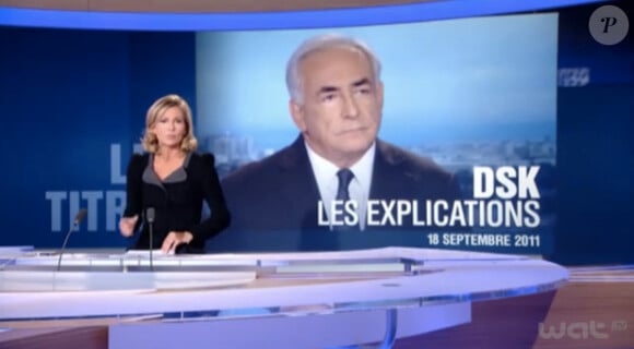 Claire Chazal, sur le plateau du JT de 20 heures de TF1, dimanche 18 septembre 2011. Elle y reçoit Dominique Strauss-Kahn pour sa première élocution télévisuelle depuis l'affaire du Sofitel.