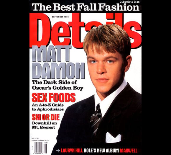 C'est un jeune Matt Damon qui apparaissait en couverture du magazine Details de septembre 1998.