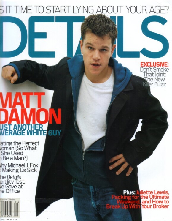Matt Damon et son look très casual, pour la couverture du magazine masculin Details. Mai 2002.