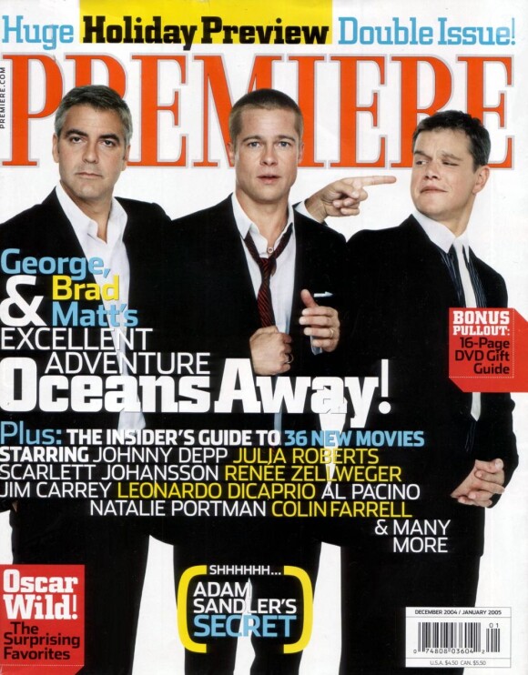 Les trois compères George Clooney, Brad Pitt et Matt Damon font la couverture de Premiere. Décembre 2004.