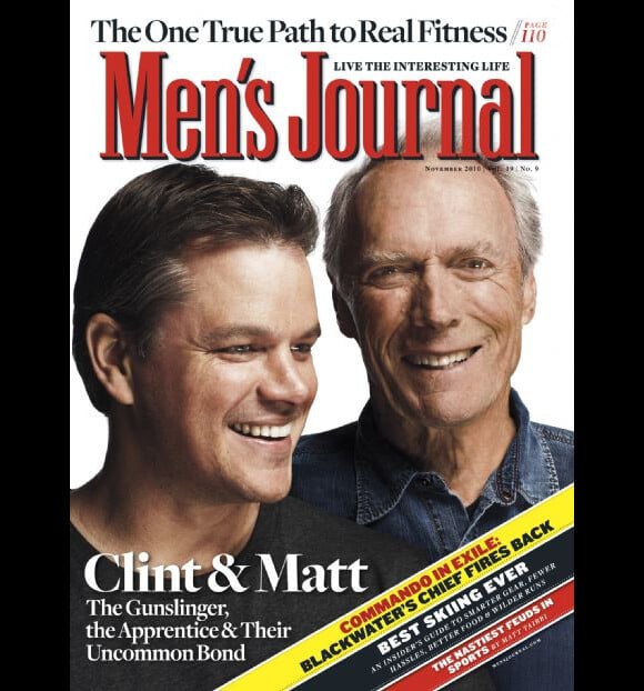Clint Eastwood et Matt Damon, le réalisateur et son acteur dans Invictus, apparaissent en Une du magazine Men's Journal. Novembre 2010.