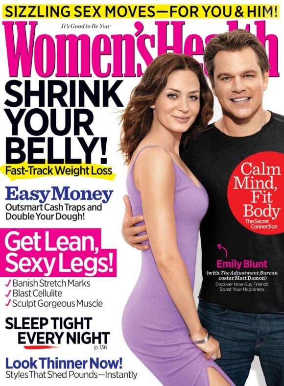 Emily Blunt et Matt Damon, stars du film L'Agence (2011), en couverture de Women's Health. Mars 2011.
