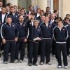Les rugbymen du XV de France accueillis au Palais de l'Élysée à Paris le 26 octobre 2011