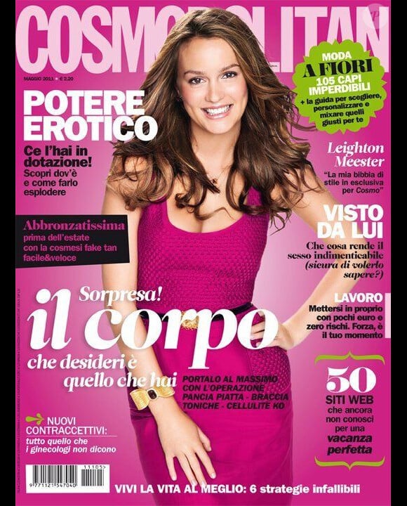L'actrice Leighton Meester pose en Une du Cosmopolitan italien de mai 2011.