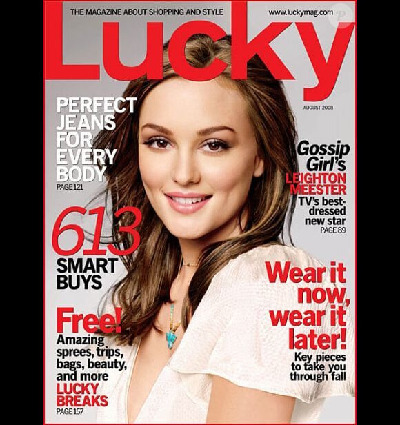 Août 2008 : Leighton Meester pose en Une du magazine américain Lucky.
