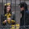 Leighton Meester et Penn Badgley sur le tournage de Gossip Girl, à New York, le 31 octobre 2011