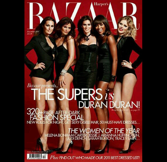 Yasmin Le Bon, Helena Christensen, Cindy Crawford, Naomi Campbell et Eva Herzigova en couverture du magazine Harper's Bazaar du mois de décembre 2011