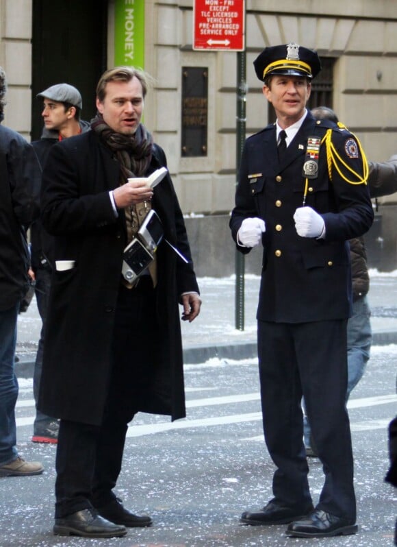 Christopher Nolan et Matthew Modine sur le tournage de The Dark Knight Rises, à New York le 5 novembre 2011