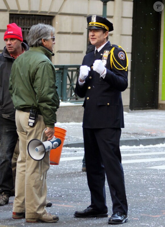 Matthew Modine sur le tournage de The Dark Knight Rises, à New York le 5 novembre 2011