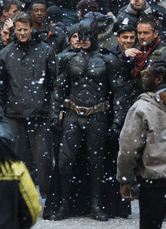 Christian Bale en costume de Batman, sur le tournage de The Dark Knight Rises, à New York le 5 novembre 2011