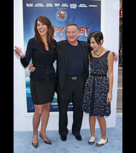 Susan Schneider, Robin Williams et sa fille Zelda à l'avant-première de Happy Feet 2 à Los Angeles, le 13 novembre 2011.