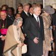 La reine Fabiola arrive pour la cérémonie du Te Deum en la cathédrale des Saints Michel-et-Gudule de Bruxelles, dans le cadre de la Fête du Roi, mardi 15 novembre 2011.