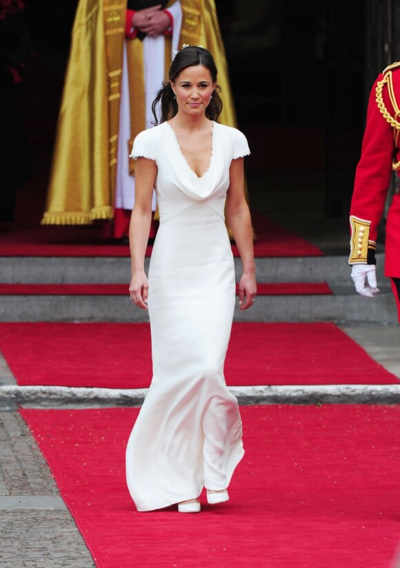Pippa Middleton lors du mariage royal le 29 avril 2011 à Londres, portant sa superbe robe imaginée par la maison Alexander McQueen