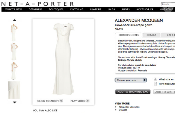 Le site Net-à-porter propose la réplique de la robe portée par Pippa Middleton, signée Alexander McQueen