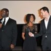 Michael Fassbender, Nicole Beharie et Steve McQueen lors de la première de Shame, au MK2 Bibliothèque, le 22 novembre 2011.