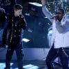 Justin Bieber et Busta Rhymes durant l'enregistrement de l'émission spéciale Noël au Rockefeller Center, de NBC, le 23 novembre 2011 à New York.