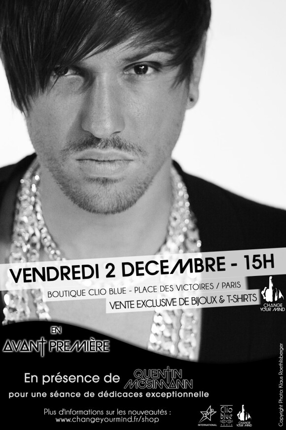 Quentin Mosimann présentera sa gamme de bijoux, le vendredi 2 décembre 2011, à Paris.