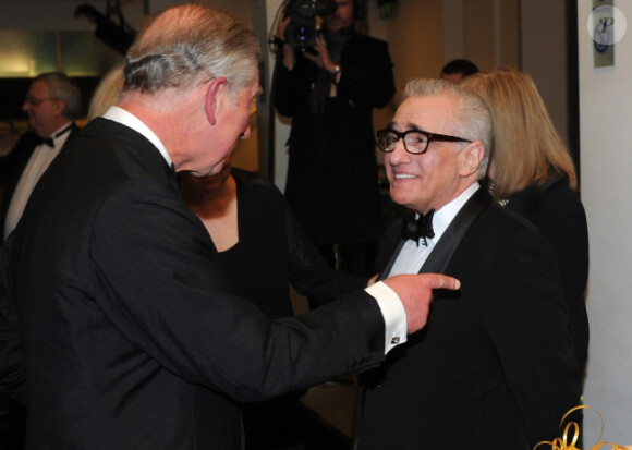 Martin Scorsese et le prince Charles à l'avant-première de Hugo Cabret, le 28 novembre 2011 à Londres.