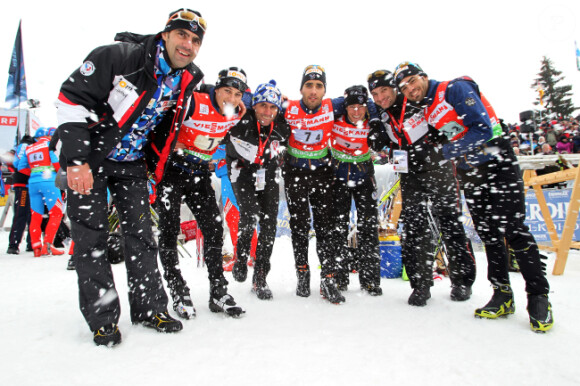 Vincent Jay, Simon Fourcade, Alexis Boeuf et Martin Fourcade le 11 décembre 2011 à Hochfilzen en Autriche lors du relais 4x7,5 km