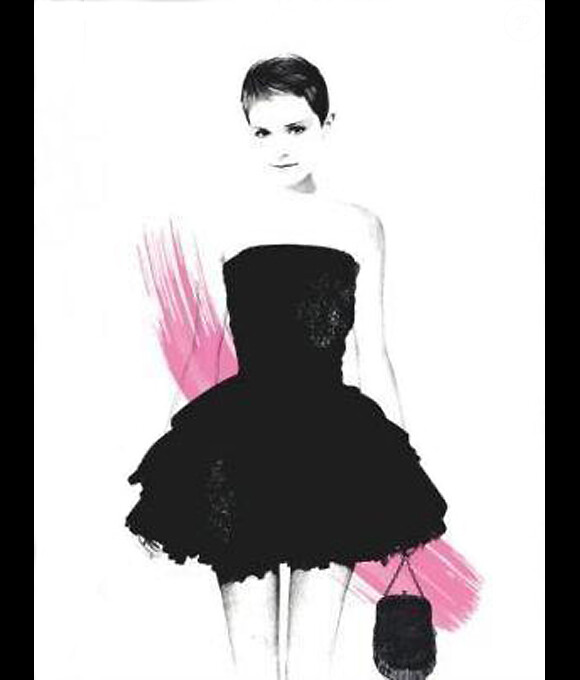 Emma Watson, dessinée très girly pour les premiers visuels de la campagne Rouge In Love de Lancôme.
