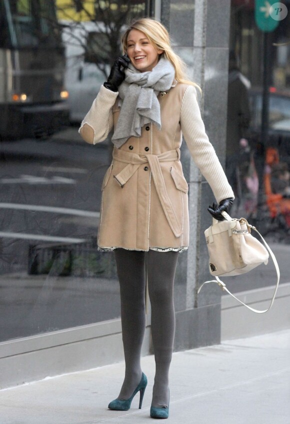 Blake Lively sur le tournage de Gossip Girl à New York. Le 10 janvier 2012.
