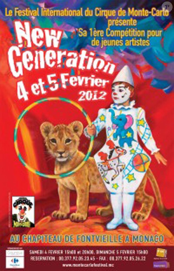 Affiche de la 1e édition du festival New Generation dont le jury est présidé par Pauline Ducruet, dans le cadre de la 36e édition du Festival International du Cirque de Monte-Carlo (19-29 janvier 2012).