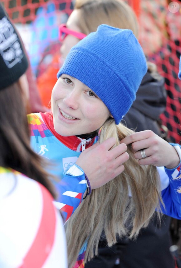 Clara Direz, victorieuse dans le slalom géant aux Jeux Olympiques d'Hiver  de la Jeunesse d'Innsbruck, le 18 janvier 2012.