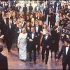 Theo Angelopoulos et l'équipe de son film Le Pas Suspendu de la Cigogne, dont Marcello Mastroianni et Jeanne Moreau, au festival de Cannes 1991