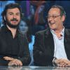 Michael Youn et Jean Reno lors de l'enregistrement de l'émission Leurs secrets du bonheur, diffusée sur France 2 le 7 février en prime time,le 30 janvier 2012