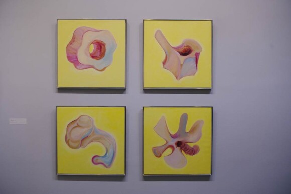 Oeuvres de la reine Margrethe II de Danemark au sein de l'exposition Essence de la couleur au musée ARKEN de Copenhague le 25 janvier 2012.