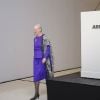 Accompagnée par son époux le prince Henrik, la reine Margrethe II de Danemark prenait part le 27 janvier 2012 au vernissage de l'exposition de ses oeuvres Essence de la couleur au musée ARKEN de Copenhague.