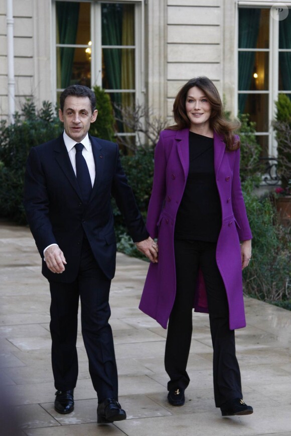 Carla Bruni et son époux Nicolas Sarkozy le 26 janvier 2012.