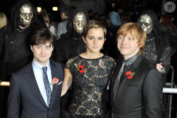 Daniel Radcliffe, Rupert Grint et Emma Watson en novembre 2010 à Londres