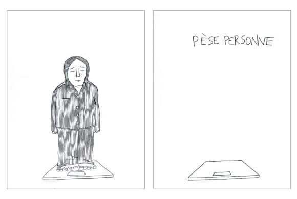 Pèse-personne, dessin de Philippe Katerine qui sera présenté à l'exposition Comme un ananas, du 4 avril au 2 juin 2012 à la Galerie des Galeries à Paris.