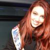 Delphine Wespiser, Miss France 2012, dans le bus beauty tour de l'école Marbeuf, le 14 février 2012 
