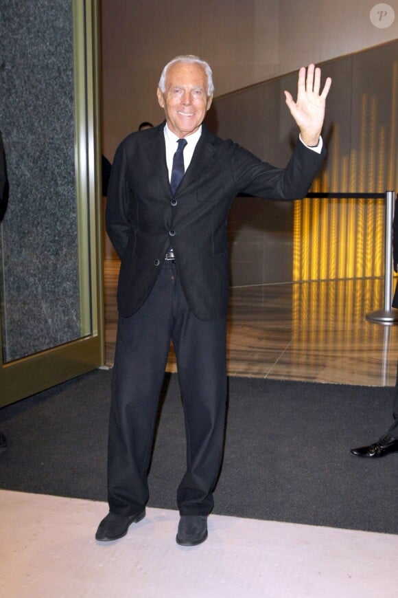Giorgio Armani à Milan lors de l'ouverture de son hôtel, le Armani Hotel Milano. Le 10 novembre 2011.